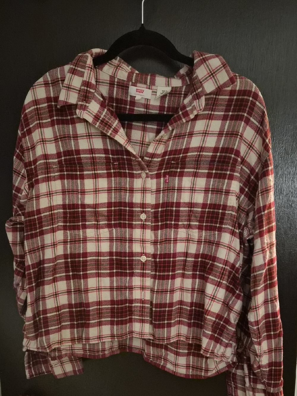 Levi's Red and Cream Plaid Flannel Shirt- Medium
